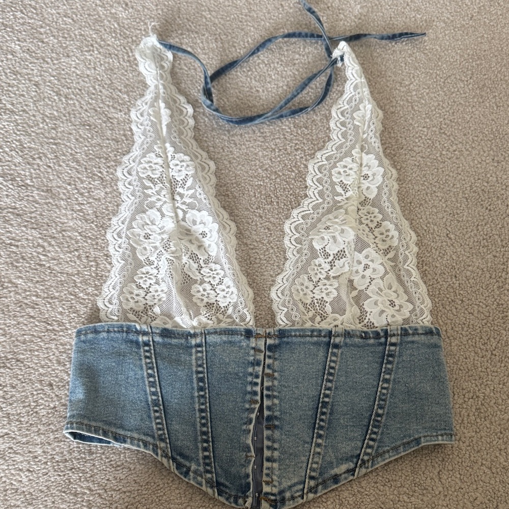 Lace and Denim Halter Top